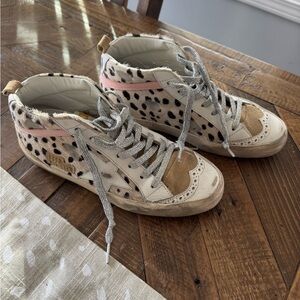 Golden Goose Leopard Print Sneakers with Pink and Tan Accents